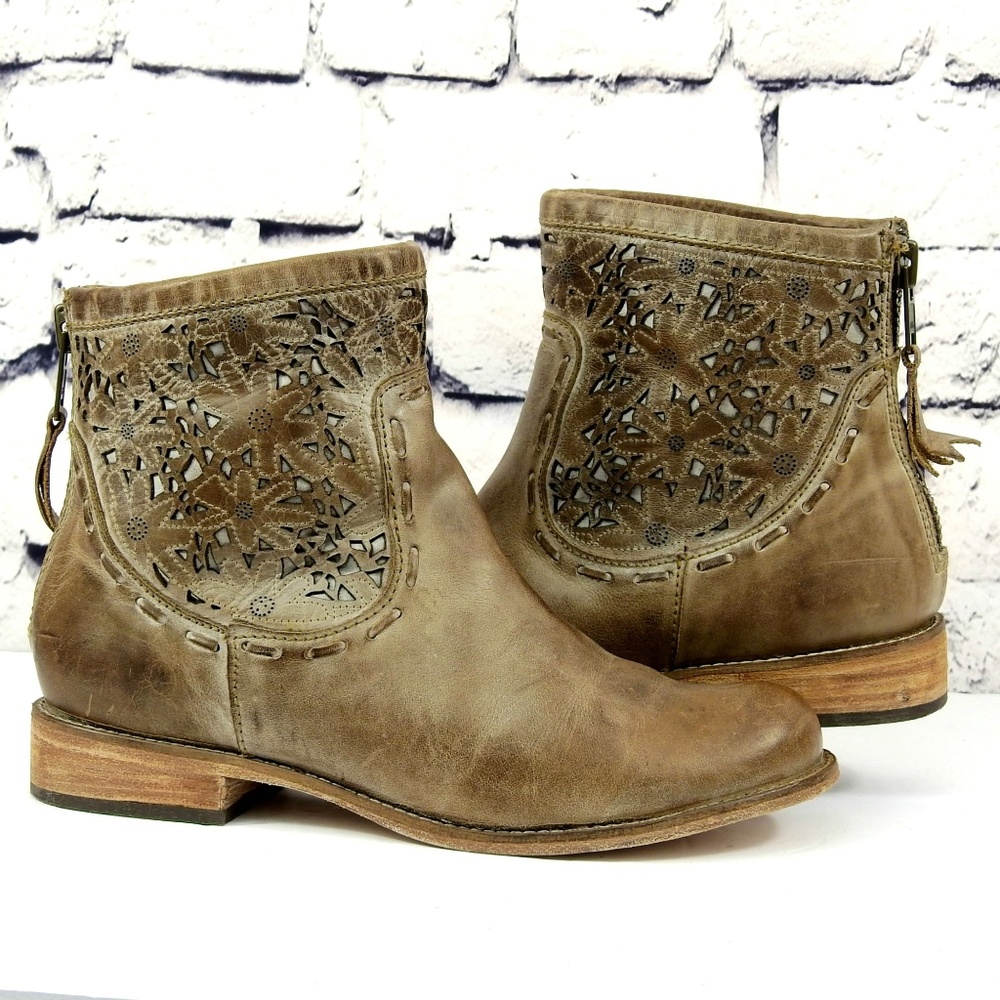 Corral Boots Taupe Laser Cut Ankle Booties